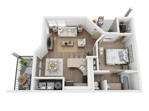 A1/A2R Floor Plan, 1 Bed 1-Bath